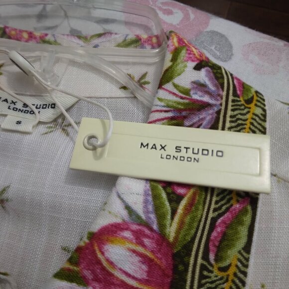 Max Studio | NWT Floral Print Short Sleeve Blouse Ecru | Size S - Picture 9 of 12